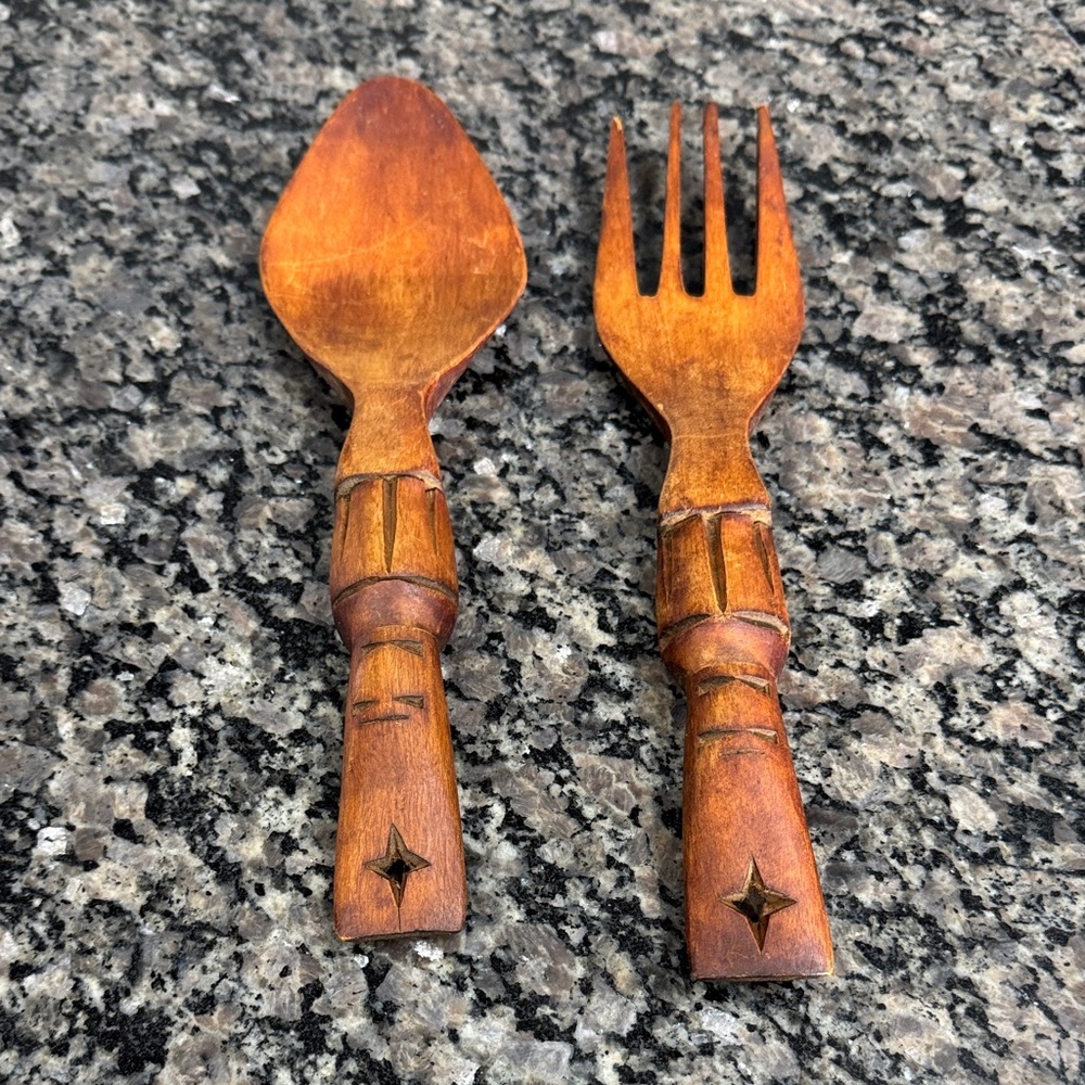 Hand Crafted Rustic Brown Spoon and Fork Set 12 inch
